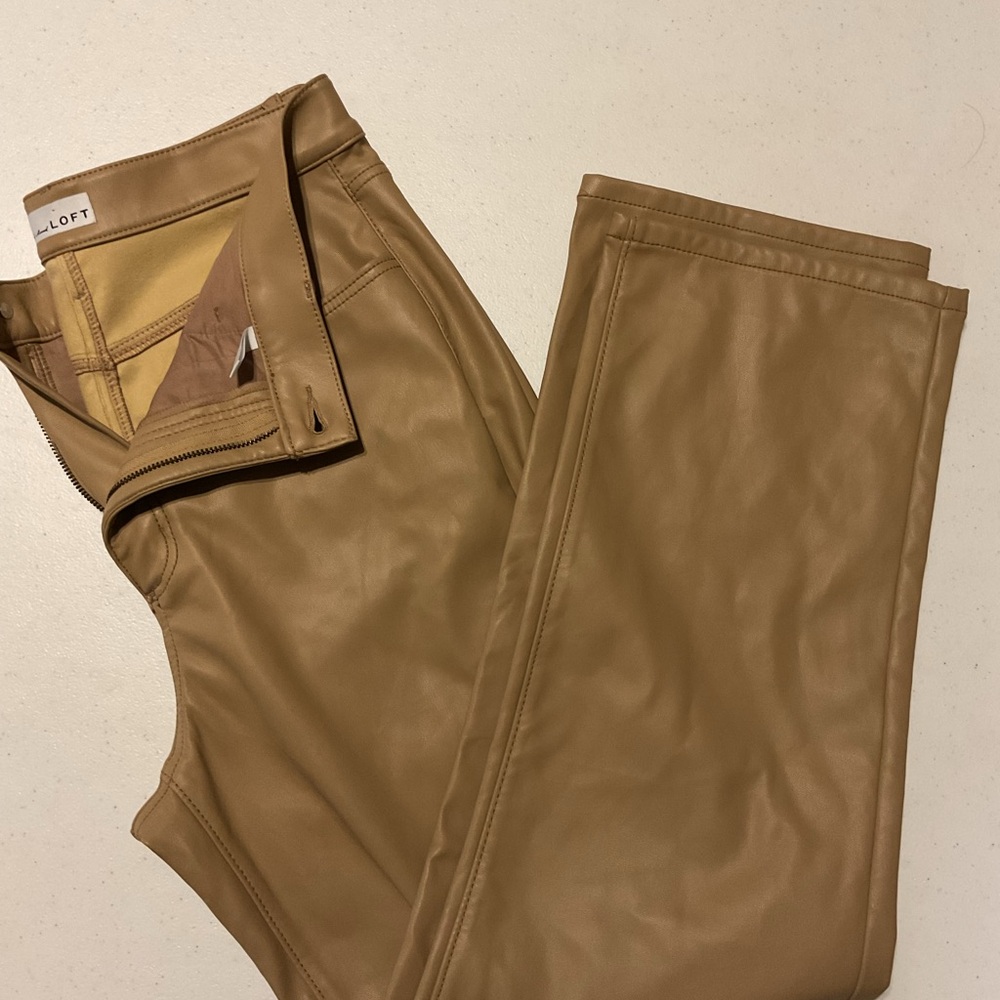 LOFT Camel Faux Leather Trousers